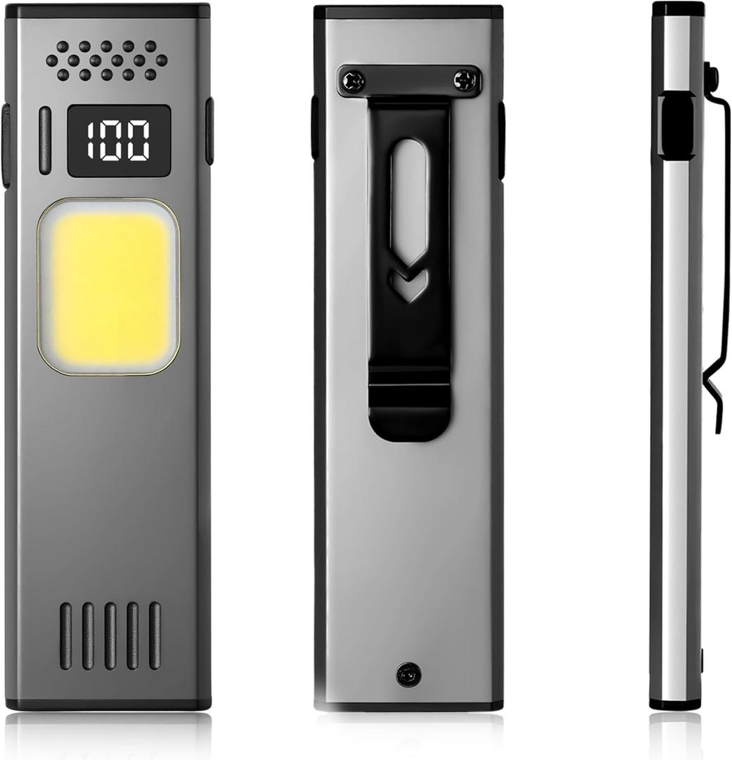 Ultra Slim Magnetic Flashlight - 0.3in 1.4oz Pocket EDC Task Light with Dual Light Source, 650LM, USB-C Rechargeable, Digital Display, Red Light Mode, Magnetic Base & Clip Task Light