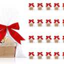 Kigley 24 Set Wooden Christmas Gift Baskets Empty Small Gift Basket with Cellophane Bags Bows Basket Kit for Thanksgiving DIY Picking Fruit Birthday Wedding Bow Party(4 Inch,Red)