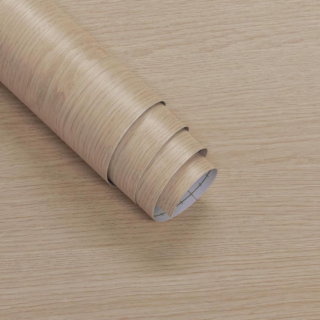 Boobest 157.4x31.5 Wide Wood Grain Contact Paper Beige Wood Textured Wallpaper Stick and Peel Waterproof Maple Wood Look Wallpaper for Furniture Kitchen Countertops Shelves Nursery Bedroom Walls