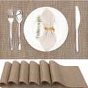 Placemats Set of 6, Vinyl Woven Placemats Place Mats Indoor Washable Table Mats Non-Slip Place mats for Dining Table (Beige, Set of 6)