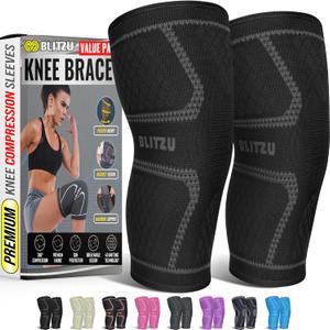 Knee Brace for Meniscus Tear 2 Pack, Knee Compression Sleeve for Men and Women, Knee Support for Arthritis, Swelling, Inflammation, ACL, Pain Relief, Running, Workout, Sports and Recovery Black L (Large (1 Pair))