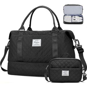 Weekender Bags for Women, Carry-On Personal Item Bag, Overnight Travel Duffel Bag with Shoes Compartment &Trolley Sleeve