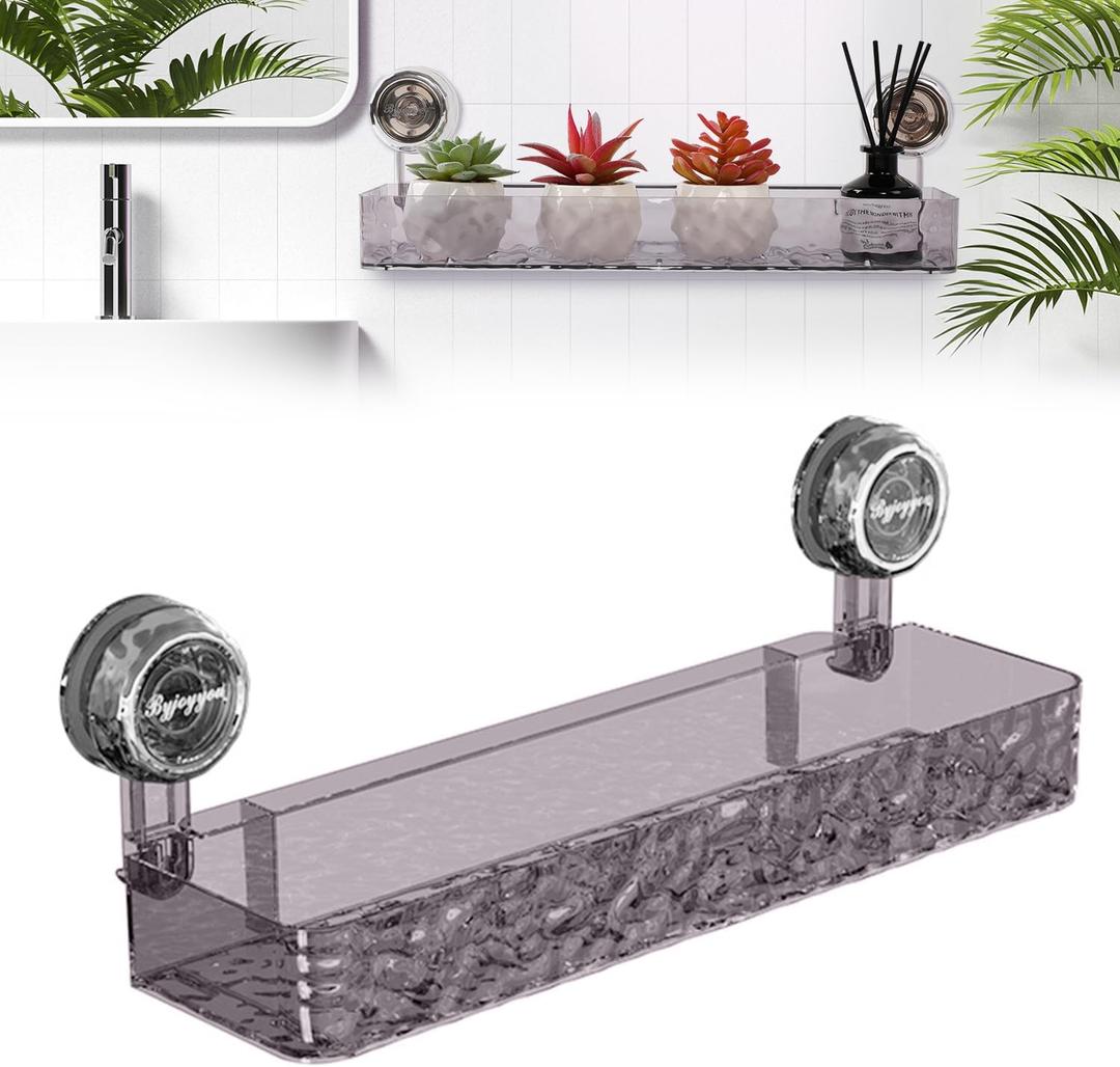 Corrugated Suction Cup Storage Holder,Movable Shower Shelf Suction Cup,Shower Caddy Large Organizer Bathroom,No-Drill Wall Mounted Bathroom Storage Rack Shelf(Black)