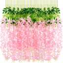 108 Pack 43.2 in/ 3.6 ft Artificial Fake Wisteria Hanging Flowers Wisteria Faux Flowers Garland Silk Vine Rattan Long Hanging Flowers String for Home Outdoor Wedding Party(Petal Pink)