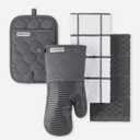 KitchenAid Quilted Cotton Terry Cloth Oven Mitt, Pot Holder, Kitchen Towel 4-Pack Set, Heat Resistant, Silicone Grip, Gift Set, Charcoal Grey, 16"x26", 7"x13" & 7"x10"
