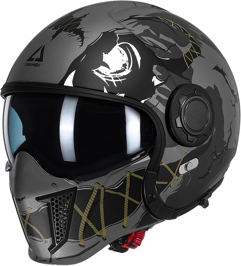 TRIANGLE Full Face Motorcycle Helmets,Off-Road Motocross Helmet for Men & Women,Dual Visor with Internal Tinted Sunshield,Open Face 3/4 Adult Racing Helmet DOT Approved (L)