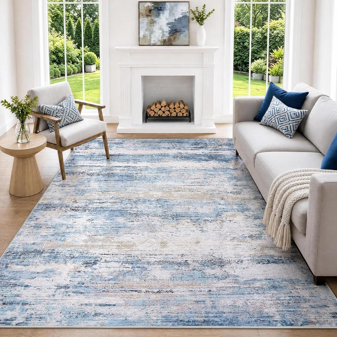 6x9 Washable Area Rug Modern Abstract for Living Room Bedroom Blue Soft Indoor Carpet,Anti-skid Backing,Water Repellent,Non-shedding