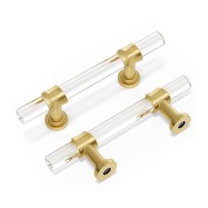 Peaha 5 Pack 3 Inch Acrylic Cabinet Pulls Gold Drawer Handles Brushed Brass Hardware Zinc Alloy for Dresser Cupboard Kitchen