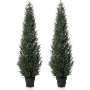 5FT Artificial Cedar Topiary Trees for Outdoors Potted Fake Cypress Trees Faux Evergreen Plants for Home Porch Decor Set of 2