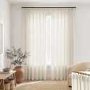 SHINELAND Pinch Pleated Sheer Curtains 84 Inches Long, Linen Textured Cream Cottage Core Farmhouse Curtain for Living Room (40"W x 84"L (Pack of 2), Natural)