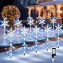 Hohean Christmas Snowflake Pathway Lights Outdoor, Set of 10 Christmas Pathway Lights with 8 Lighting Modes, Outdoor Xmas Decorations with Timer for Holiday Walkway Patio Yard Garden(Blue and White)