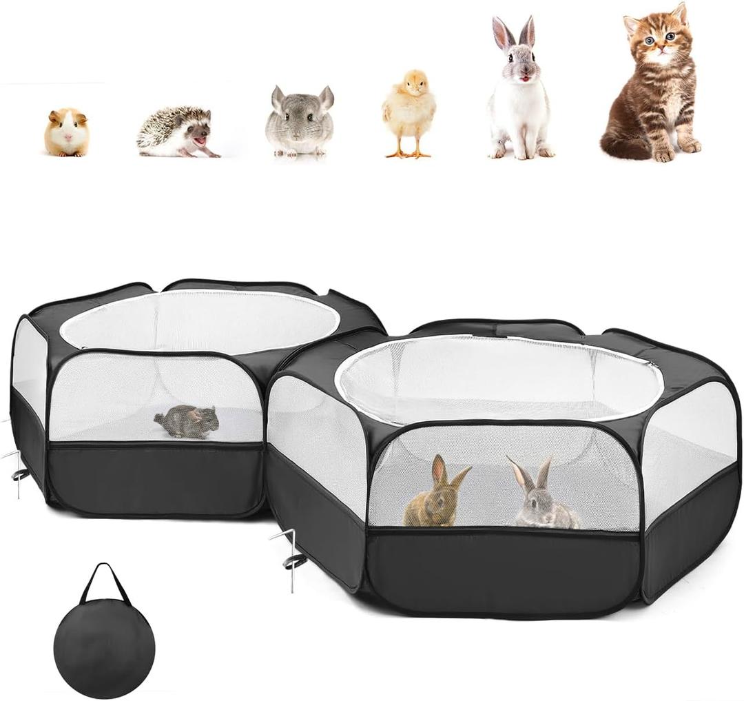 Pawaboo Small Animals Playpen, Portable Chicken Coop Run Large Chick Brooder with Zipper Splicing, Pop Up Pet Enclosure Cat Tent for Guinea Pig Bunny Puppy Indoor Outdoor, Black