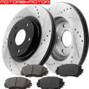 MotorbyMotor Front Brake Pads and Rotors kit fits for Scion XB, Toyota Rav4 Prius, Lexus HS250H 275mm Drilled & Slotted Disc Brake Rotor & Ceramic Brake Pad 31440