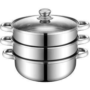 Steamer Pot for Cooking 11 inch Steamer Pot, 3tier Multipurpose 18/8 Stainless Steel Steam Pot Cookware with Lid for Vegetable, Dumpling, Stock, Sauce, Food