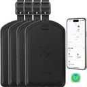 Luggage Tags Built-in Anti-Loss Tracker, Luxury Leather Luggage Tags for Suitcase, Travel Bags, Backpacks, Travel Organizer for Lost Baggage Prevention (Black*4 Pack)