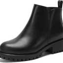 Wide Width Chelsea Boots Women Ankle Low Heel Fall Boots Lug Sole Short Booties (7.5 Wide, Black)