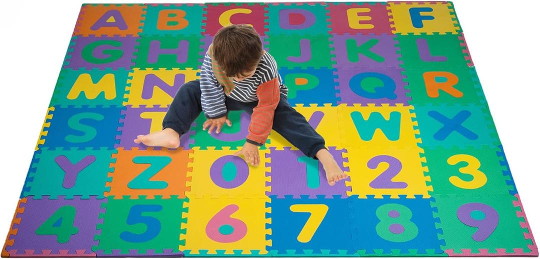 Kids' 96-Piece Foam Floor Alphabet and Numbers Puzzle Play Mat for Babies and Toddlers - Interlocking Tile Game by Trademark Games (Multicolored)