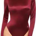 Popilush Long Sleeve Body Suits Womens Turtle Neck Bodysuits Full Body Shapewear Tummy Control Tops Spring Summer Outfits (L, Red)