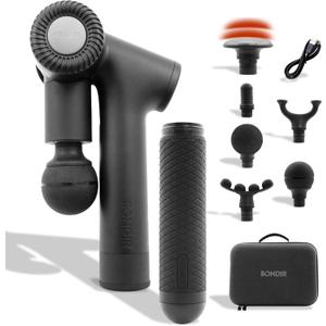R2 PRO+ Massage Gun - Articulating Deep Tissue Back Massager with Extension Handle and 6X Heads Including Heated Attachment (R2 Pro+ - Black)
