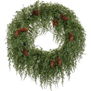 24 inch Christmas Wreath for Front Door, Real Touch Cedar Wreath with Pinecones Large Christmas Door Wreaths Artificial Hanging Pine Wreath for Xmas Indoor Outdoor Windows Holiday Decorations