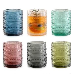 KMIGRUAN Colored Hobnail Drinking Glasses Set of 6,12oz Vintage Kitchen Glassware,Embossed Beaded Glass Cups,Water Tumbler for Cocktail,Juice and Various Mixed Drinks