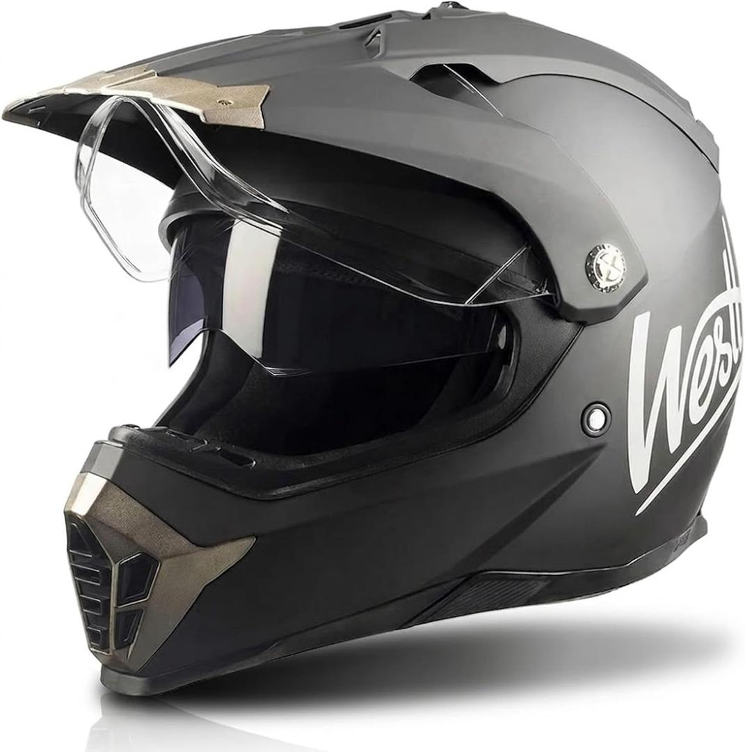 Westt Dual Sport Motorcycle Helmet Off-Road Helmets for Adults, Dual Visor Motorcycle Helmet - Full Face ATV UTV Helmet Dirt Bike Motocross Helmets DOT Approved,  L(59-60cm)