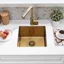 15 Inch Gold Undermount Bar Sink, 15x15 Bar Sink Undermount Gold Small Wet Bar 18 Gauge Single Bowl Stainless Steel Kitchen Sinks with Basket Strainer