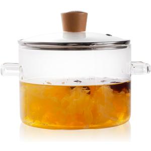Recceng Glass Pots for Cooking on Stove, 1.8L/60 OZ Clear Simmer Pot Potpourri, Glass saucepan with Lid, Cookware for Stovetop