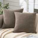 GAWAMAY Decorative Square Throw Pillow Covers 20"x20" Inch Set of 2, Super Soft Chenille Pillows Farmhouse Fall Pillowcase for Living Room Bedroom Sofa Couch Cushion Cover Taupe Grey 50x50cm