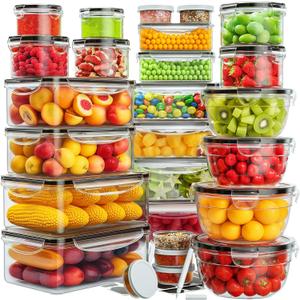 Food Storage Containers with Lids Airtight (26 Lids & 26 Containers)- Reusable Plastic Leakproof Meal-Prep Container for Kitchen Storage Organization Microwave/Dishwasher Safe with Labels & Pen