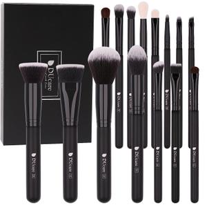 DUcare Makeup Brushes 15Pcs Premium Synthetic Kabuki Makeup Brush Set, Professional Foundation Concealers Powder Blush Blending Face Eye Shadows Black Brush Sets