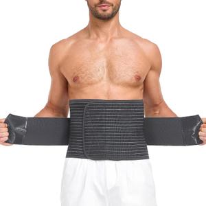 Abdominal Binder for Men and Women Post Surgery & Postpartum Recovery Hernia Support Belt Waist Trainer for Men Adjustable Compression Wrap (Black, L)