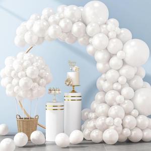 RUBFAC 129pcs Pearl White Balloons Different Sizes 18 12 10 5 Inch for Garland Arch Kit, Latex Balloon for Wedding Engagement Anniversary Bridal Baby Shower Birthday Party Decoration