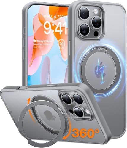 TORRAS 360 Rotatable Magnetic Ring Only for iPhone 16 Pro Max Case, Fit for MagSafe with Stand Ring Holder, 16FT Mil-Grade Shockproof Translucent for iPhone 16 Pro Max PC&TPU Case Ostand, Grey