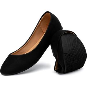 katliu Women Comfort Flats Round Toe Ballet Flats Slip on Walking Flat Shoes (9, Black)