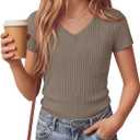 Girls Shirts Short Sleeve V Neck Ribbed Slim Fit Kids Tops Comfy Cute Summer Teen Girl Basic Tees
