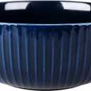 Extra Large Salad Bowl, 2800ml Ceramic Fruit Bowl, Stylish Navy Blue Bowl Round Vertical Stripe, Soup Bowl, Serving Bowl for Salad, Fruit, Noodle, Soup(23.5x8.8cm, 95oz)
