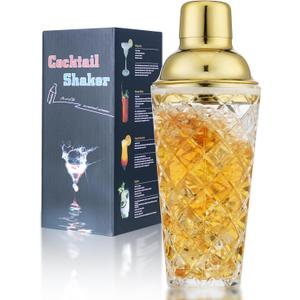 Glass Martini Shaker, 14.2 Oz Martini Shaker with Strainer for Home Use & Bar Cart (Gold)