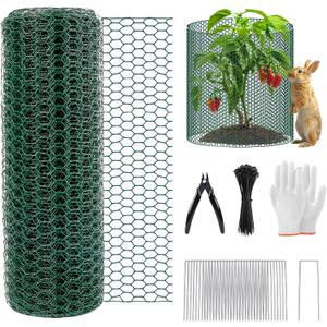 40Ft x 16In Plant Protectors from Animals, Plant Cages for Outdoor Plants, Free-Cut Wire Plant Protector, Plant Cover Chicken Wire Fencing with Ground Stakes & Ties to Keeping Bunny Animals Out