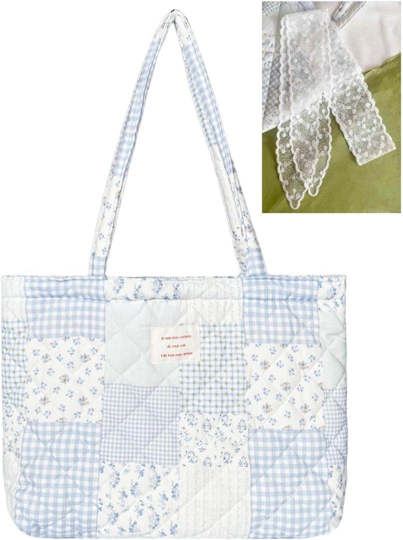 Cute Quilted Tote Bag For Women Colloge Tote bags Floral Medium Size Cotton Patchwork Bag