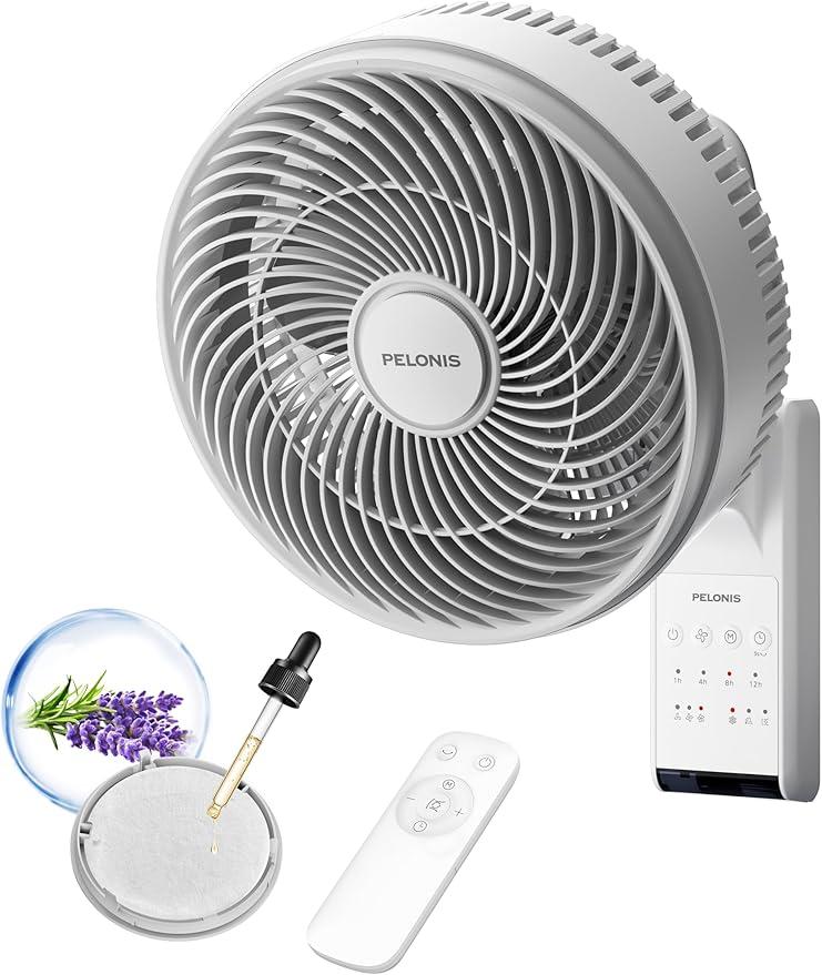 PELONIS 14 inch Wall Mount Fan with Remote Control, Osicllating Fan with 26ft Powerful Airflow, 3 Speed & 3 Modes, Auto 90° Horizontal & 68° Vertical Tilt, Indoor, 36dB, Ideal for Home, Garage, Gym