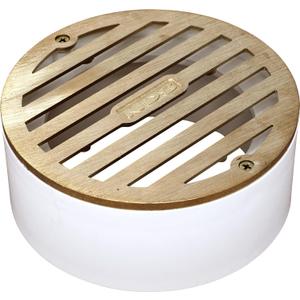 NDS 910B, 4 In. Round Grate Drain Cover, with PVC Collar, Connects to 3 Inch Drain Pipe & 4 Inch Drain Fittings, for Small Lawns, Landscaping and Patios, Satin Brass
