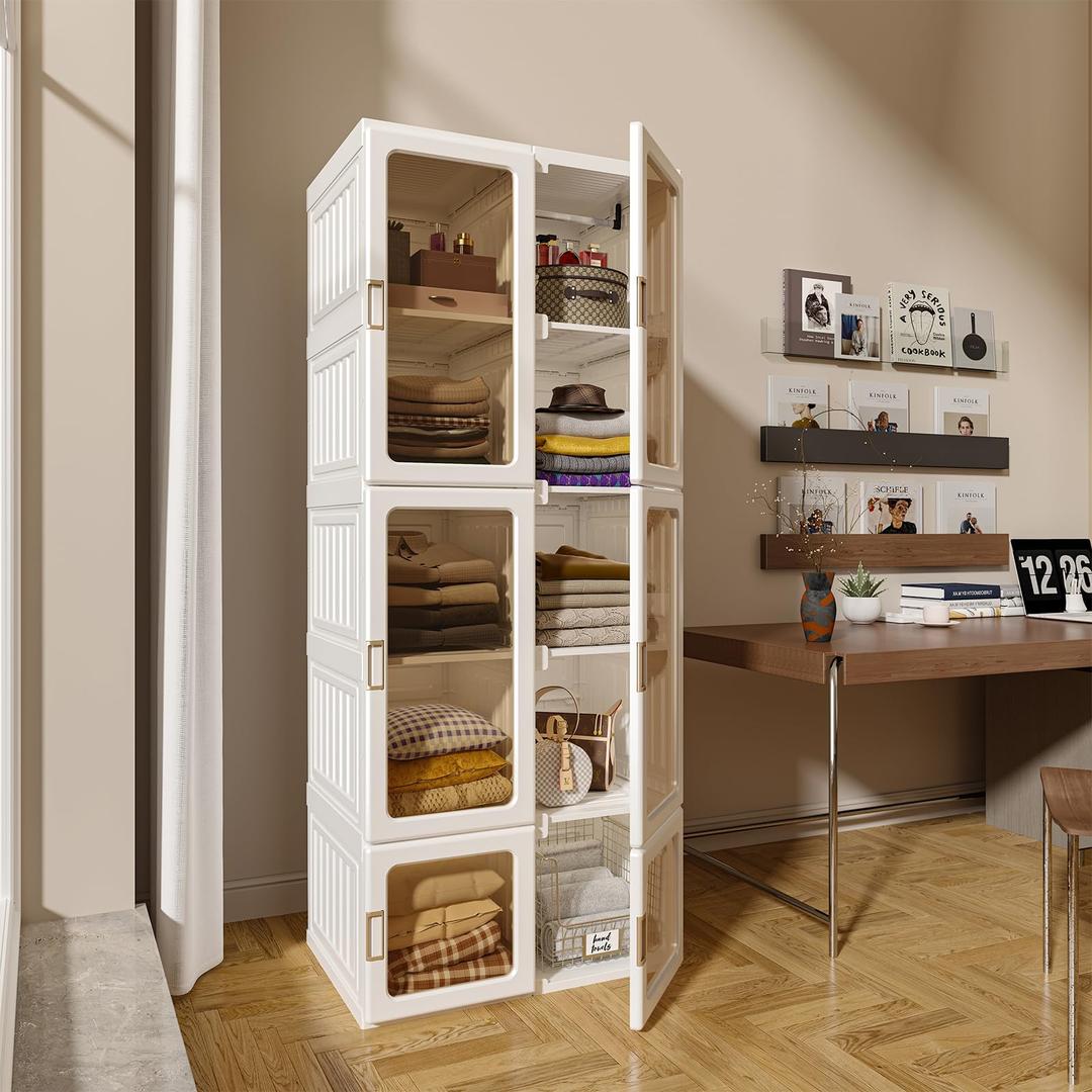 ANTBOX Portable Wardrobe Closet Storage Organizer for Clothes,Transparent Door Panels,Suitable for Living Room, Bedroom,Plastic Wardrobe with Magnetic Door and Easy Assembly 10 Cubes