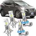 LED Headlight Bulbs for Hyundai Santa Fe Sport 2013 2014 2015 2016, H7 High Beam and H11 Low Beam, 6000K White, Plug and Play with Cooling Fan, 4-Pack