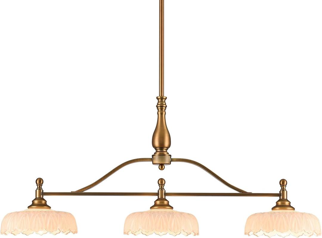 HDDFL Chandeliers Pendant Light Fixture Vintage Pendant Lighting Fixtures 3 Lights Chandelier Kitchen Glass Hanging Lamp for Island Dining Living Room Brass and White