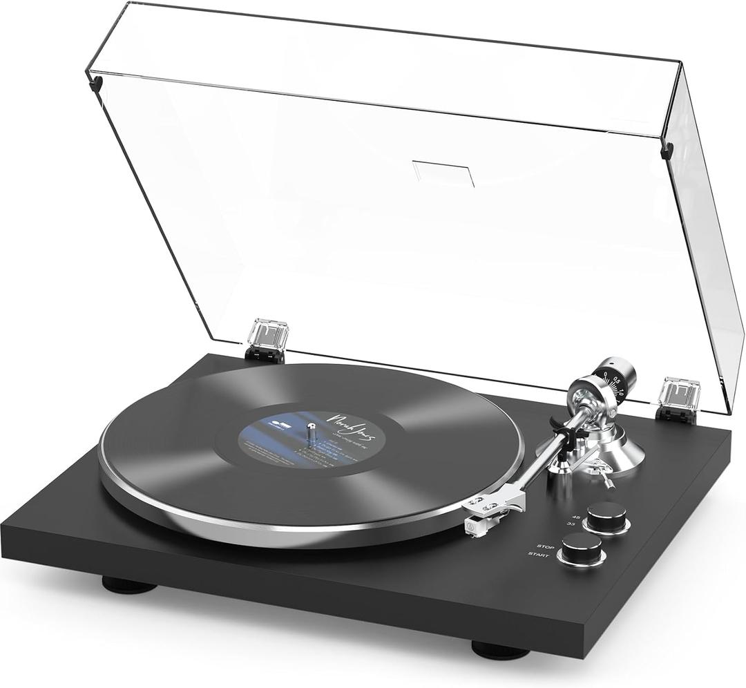 Retrolife Record Player Turntable for Vinyls with BT Wireless Output,Black | Audio Phono AT-3600L MM Cartridge,Adjust Counterweight,Belt-Drive,2 Speed,Wireless Out,RCA Line,USB to PC Digital Recording