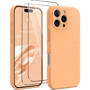 AOTESIER Magnetic for iPhone 16 Pro Max Case, [Compatible with MagSafe][Camera Protection], Food Grade Silicone Phone Case with [2 Screen Protectors], Anti-Scratch Lining, 6.9inch, Peach
