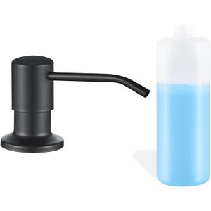 Built in Soap Dispenser for Kitchen Sink, Matte Black Stainless Steel Countertop Pump Head, Dish Soap Hand Lotion Dispenser with Refillable 17OZ Bottle