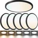 6-Pack 12 Inch Black Led Flush Mount Ceiling Lights, 24W 2640LM 5CCT Selectable (2700K-6500K),Low Profile Flushmount Ceiling Fixtures for Bedroom, Kitchen, Hallway, Laundry