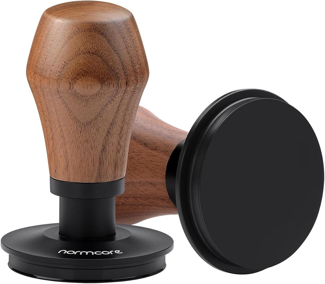 Normcore 58.5mm Espresso Coffee Tamper V4, Spring Loaded Tamper With Titanium PVD Coating Flat Base -15lb / 25lb / 30lbs Replacement Springs, Genuine American Walnut Handle